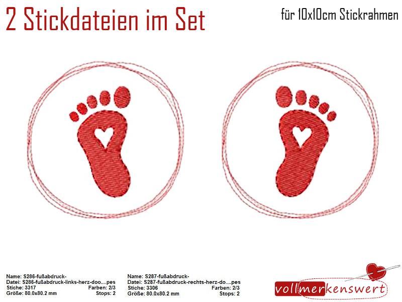 2 Stickdateien im Set Babyfüße im Doodle-Rahmen für den 10x10cm Stickrahmen S286-S287-set-01